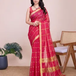 Anjaneya Sarees Zari Woven Checked Chanderi Saree-image-53