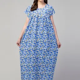 FAMBEE Women Abstract Printed Round Neck Pure Cotton Maxi Nightdress-picture-26