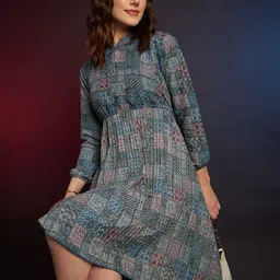 CORSICA Women Printed Puff Sleeve A-Line Dress-picture-13