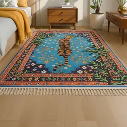 LUXEHOME INTERNATIONAL Blue & Orange Abstract Anti-Skid Polyester Carpet-picture-54