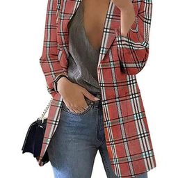 KPOP Women Checked Open Front Jacket-picture-0
