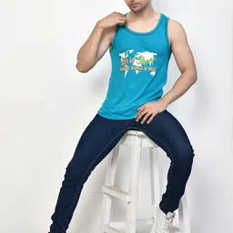 RAPL Printed Cotton Gym Vest Printed_Sando_Navy Blue_S image 3