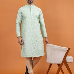 TABARD Woven Design Mandarin Collar Sequinned Pure Cotton Straight Kurta-picture-11