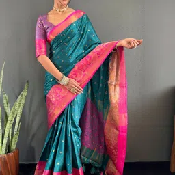 Mitera Woven Design Zari Silk Blend Handloom Banarasi Saree image 5