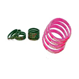 1ST TIME Set Of 12 Green Alloy Artificial Stones & Beads Antique Bangles-picture-16
