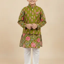 LITTLE GINNIE Boys Floral Printed Regular Pure Cotton Kurta with Pyjamas-picture-58