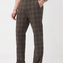 The Souled Store Men Checked Chestnut Classic Straight Fit Stretch Pants-image-76