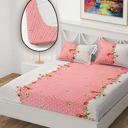 YaAkholic Pink & White Striped 210 TC Cotton King Bedsheet Set-image-96