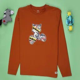 V-Mart Boys Brown Printed Poly Cotton Interlock Round Neck T-Shirt-image-88