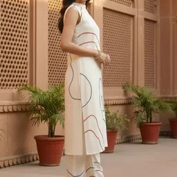 Anouk Rustic Women Embroidered Regular Pure Cotton Kurti with Trousers image 3