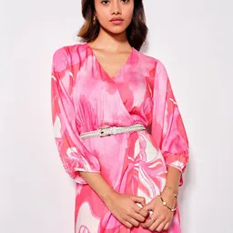AND Tie and Dye Wrap Midi Dress with Belted Detail-picture-16