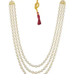 Radhe Creation Men Gold-Plated Kundan & Pearl Studded Three Layered Necklace image 2