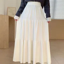 StyleCast Women Solid Tiered Flared Maxi Skirt-image-15