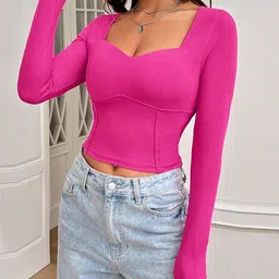 HERE&NOW Sweetheart Neck Solid Crop Top-picture-12