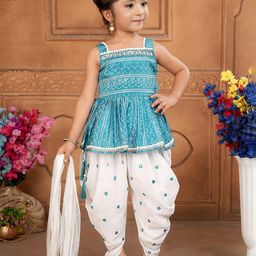 PINK LEAF Girls Ethnic Motifs Printed Square Neck Empire Kurta Dhoti Pants & Dupatta-picture-25