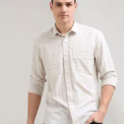 Estilocus Men Vertical Striped Cotton Shirts-image-2
