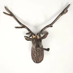 Exotic India Brown & Black Textured Deer Statue With Sigar Wall Hangings-picture-25