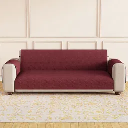 Lukzer Maroon & Off White Colourblocked Sofa Cover With Arms-image-5