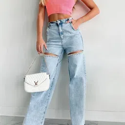 Alamode By Akanksha Women Blue Liza Rhinestone Statement Denim Jeans-image-5