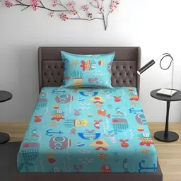WEAVE AND DECOR Blue Cartoon Characters 300 TC Single Bedsheet with 1 Pillow Covers-picture-24