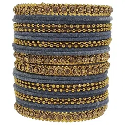 SHRASHTI Grey Glass Artificial Stones & Beads Bangle image 2