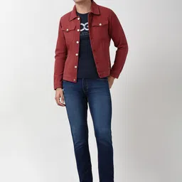 Peter England Casuals Men Spread Collar Solid Denim Jacket image 3