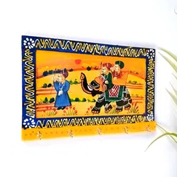 apka mart Yellow & Blue Printed 5-Hooks KeyHolder image 5