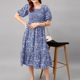 Krunal Raiyani Women Floral Printed Knitted Midi Dress-image-24