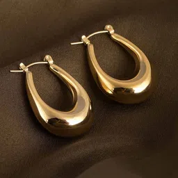 PALMONAS 18k Gold Plated U-shaped Chunky Stainless Steel Hoop Earrings image 2