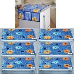 E-Retailer 7-Pcs Blue Floral Printed Fridge Mat & Top Cover-image-84