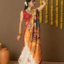 RACHNA Durga Maa Prints Dola Silk Ready To Wear Saree image 2