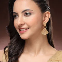 ZENEME Gold Plated CZ Studded Engraved Tribal Drop Earrings image 5