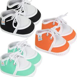 Neska Moda 0 To 12 Months Baby Boys & Baby Girls Set of 3 Pair Combo Soft Cotton Lace Booties (Toe to Heel Length - 12 cm, Black, Light Green, Orange)-picture-30