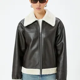 Koton Women Spread Collar Solid Casual Open Front Jacket-image-99