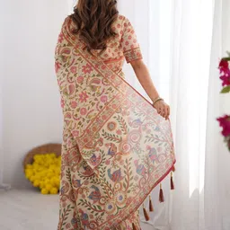 MAHARANI COUTURE Floral Printed Pure Cotton Fusion Jamdani Saree image 4