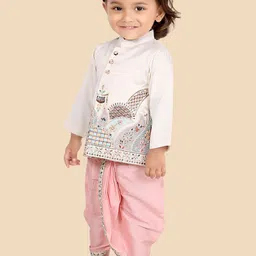 Ethniks Neu-Ron Boys Floral Embroidered Mandarin Collar Kurta With Dhoti Pants image 4