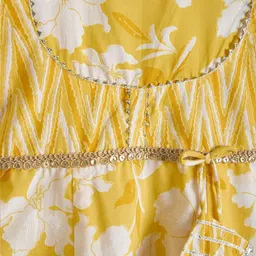 Hopscotch Girls Floral Printed Regular Pure Cotton Kurta with Trousers & With Dupatta image 2