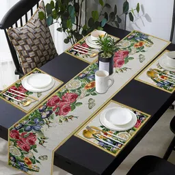 PRAKARTIK 5Pcs Yellow & Green Printed Cotton Table Linen Set image 1