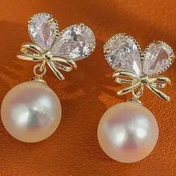 FIMBUL Gold-Plated Crystals Studded & Pearls Beaded Heart Shaped Drop Earrings-image-57