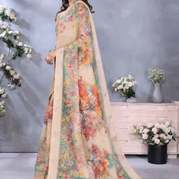 Mitera Floral Zari Linen Blend Jamdani Saree image 2