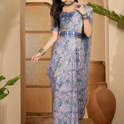 AWRIYA Floral Zari Linen Blend Saree-picture-33