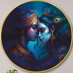Myntra Elegant Homes Blue MDF Round Radha Krishna Paintings Wall Art-20 Inch-picture-28