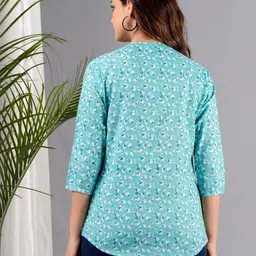 MHIZHA Women Floral Print Mandarin Collar Top image 5