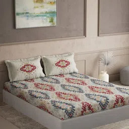 DDecor Red & Beige Ethnic Motifs 145 TC Pure Cotton Super King Bedsheet - 2.74 m x 2.74 m-image-2