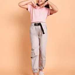 YK Girls Round Neck Pure Cotton T-Shirt With Cargo Jogger-picture-50