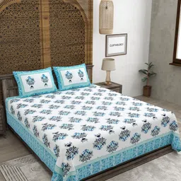CLOTHOLOGY Blue & White Floral Pure Cotton 180 TC King Bedsheet Set 2.75m x 2.25m-image-40