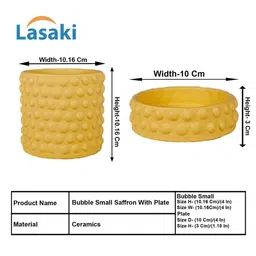LASAKI Yellow Textured Ceramic Durable Planter With Plate image 2