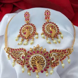 Anouk Gold-Plated Cubic Zirconia-Studded & Beaded Jewellery Set-image-74