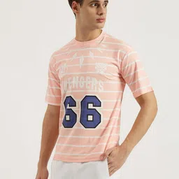 WRIGHTRACK Men Avengers Striped Round Neck Cotton Oversized T-shirt image 2