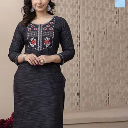 AUZAAI COLLECTION Pack Of 2 Embroidered Round Neck Thread Work Pure Cotton Straight Kurta-picture-25